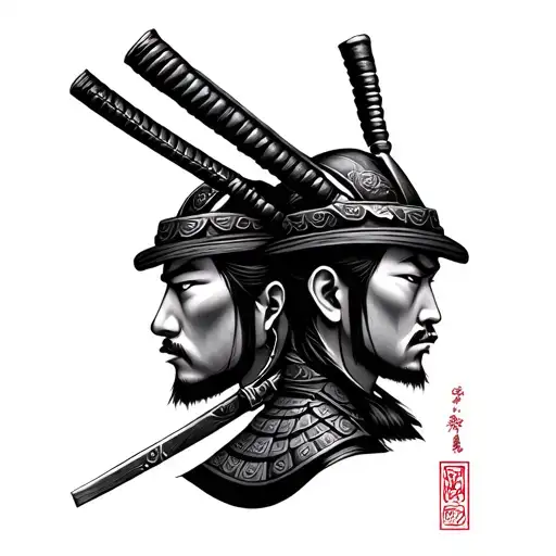 Samurai Head Looking Each Other