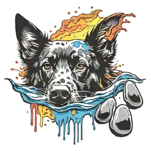 Black Dog Paw Prints And Rainbow Water Colors