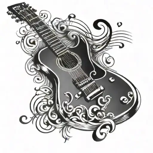 Guitar Sketched With Music Notes And The Numbers 11 22 24