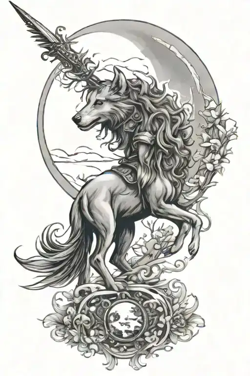 Sagittarius With Wolf Howling At The Moon