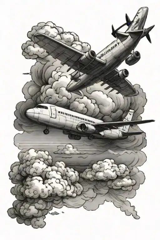 Clouds With A Plane Flying Through A Cloud