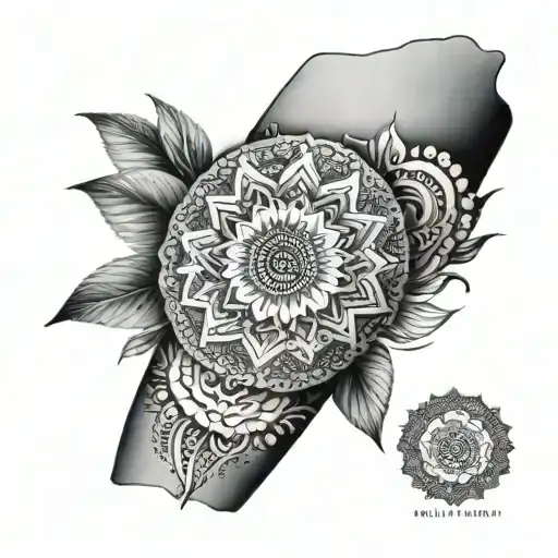 Arm Sleeve With Mandala Pointillism Technique And Protection Symbols