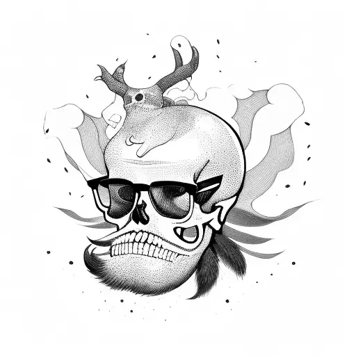 Hipster Skull With Hair Glasses And Beard