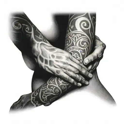 Holding Hands And Hugging From Behind Sitting Together With Love And Emotional