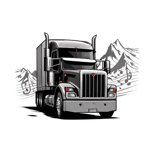 Semi Truck Music Notes Mountains