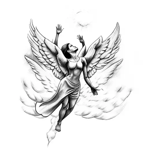A Sketch Of A Fallen Angel Reaching For The Sky