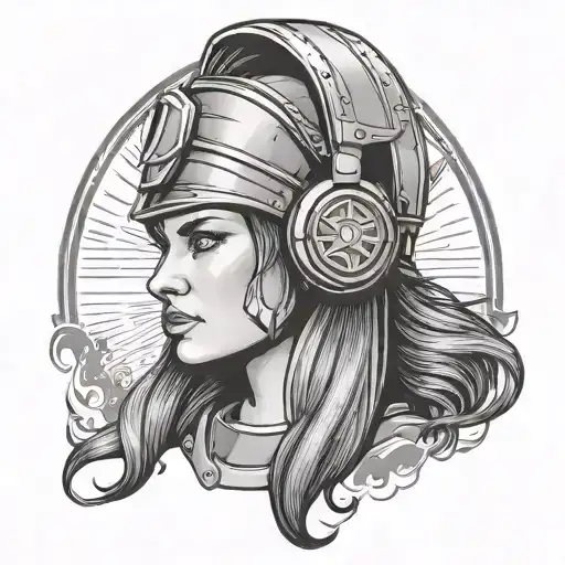 A Woman With Spartan Helmet Headphones At A Music Festival