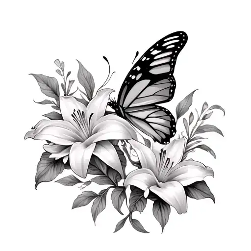 Butterfly Tattoo With Lily Hand