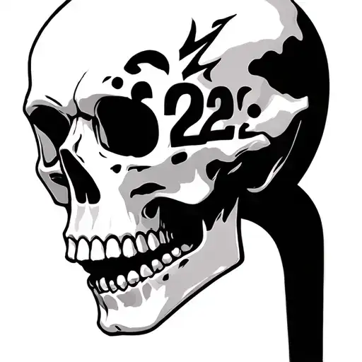 Scull Black In White With 222 Numbers