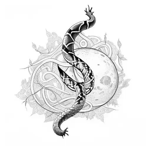 Moon With Snake That Wraps Around Forearm And Vines
