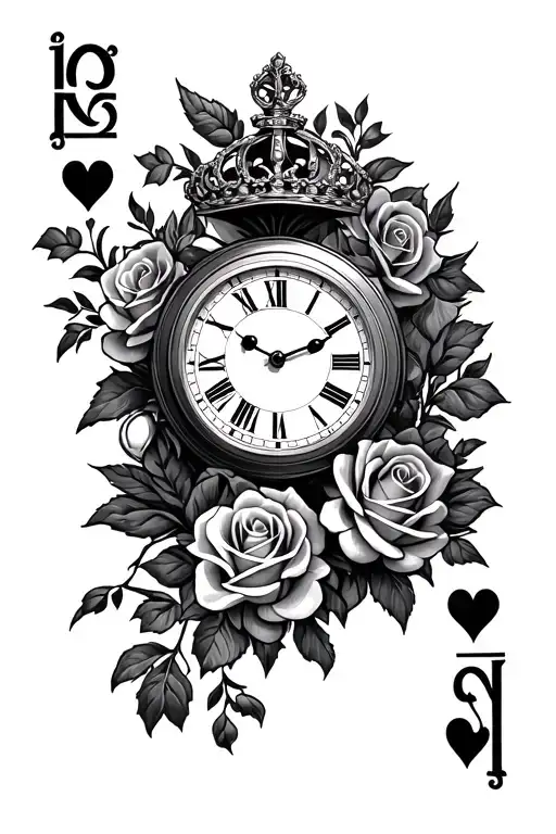 Clock With Roses And Queen Of Hearts