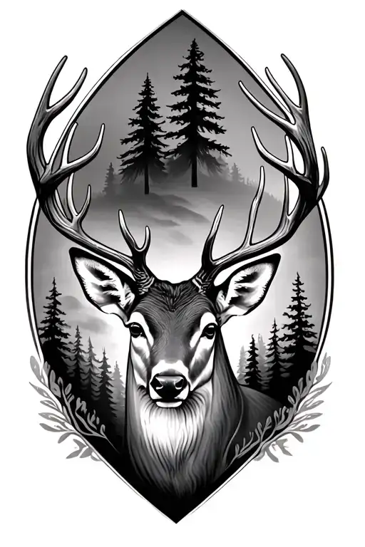 Whitetail Deer Head With Trees Sleeve
