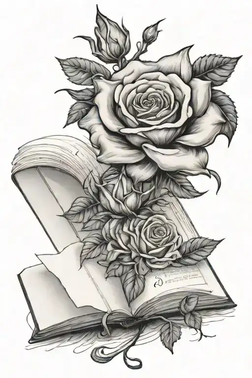 Sunfloer And A Rose Growing Out Of An Open Book