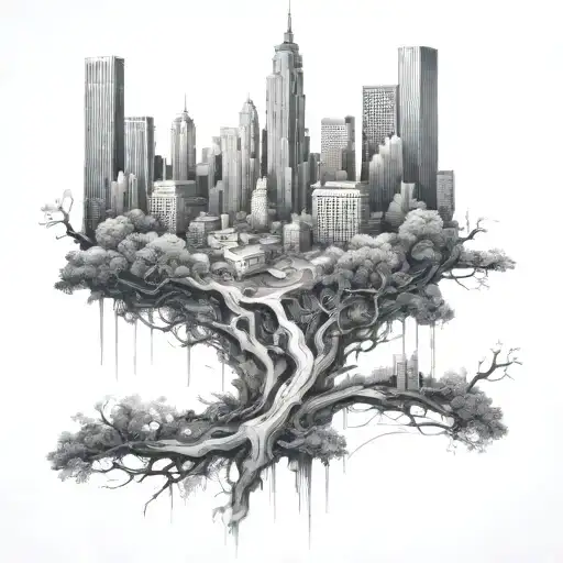 Futuristic New York City With Trees And Plants Intertwined