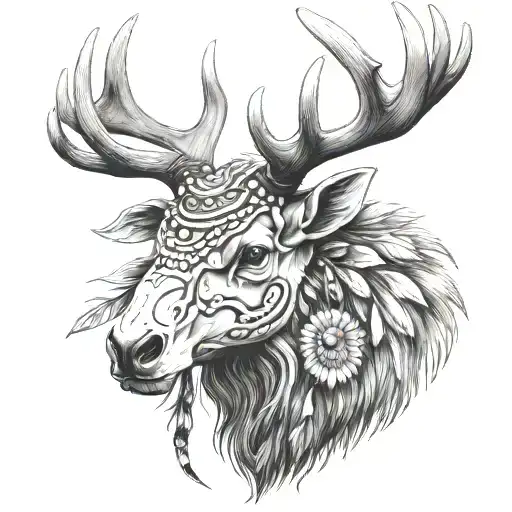 Elk Skull Wearing War Bonnet