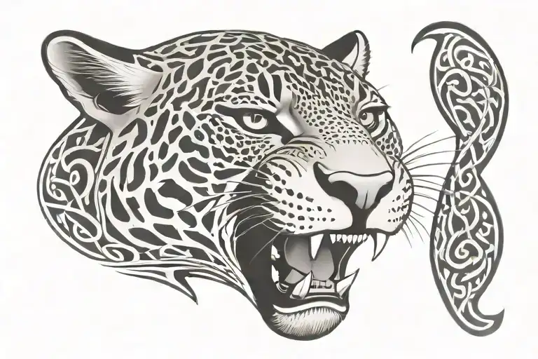 Jaguar With Celtic Tribal Linework