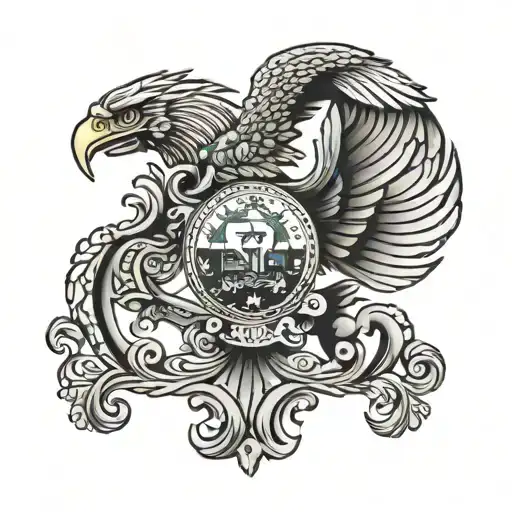 Texas Mexican Flag Intertwined Being Held By An Eagle