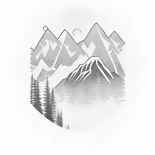 An Intricate Black-grey Design Of A Guitar With A Mountain Landscape Inside