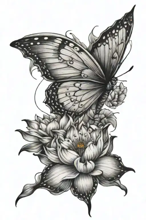 Butterfly With Lotus Wings On Side View