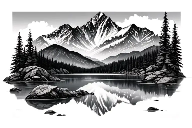 Mountain Scene With Lake Reflecting