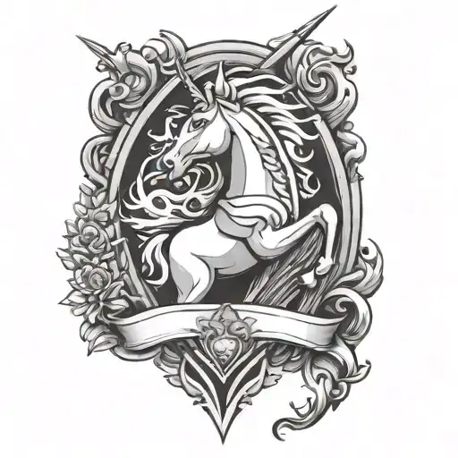 Scottish Clan Duncan Crest With Unicorn And Mountains