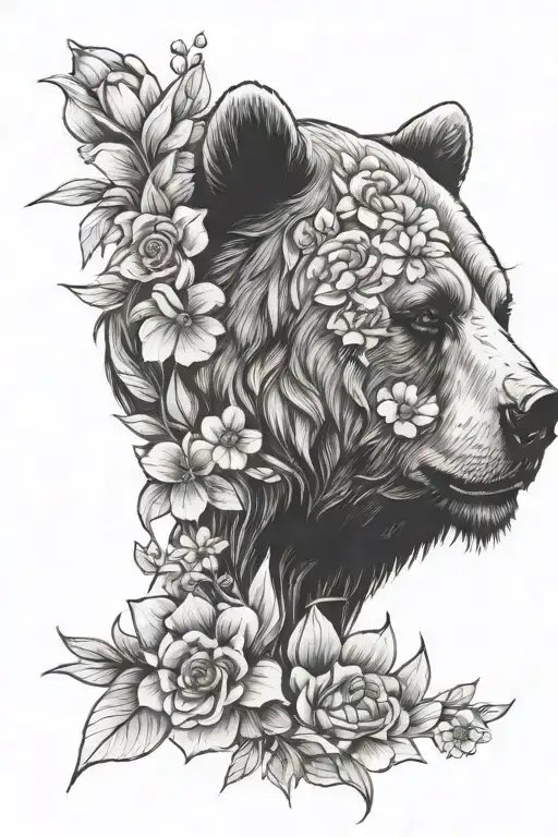 Bear Head With Flowers Blooming