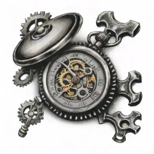 Pocket Watch With Broken Minute Hand And Gears