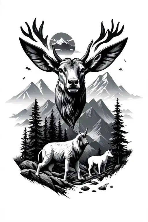 Mountain Scene Featuring Various Animals