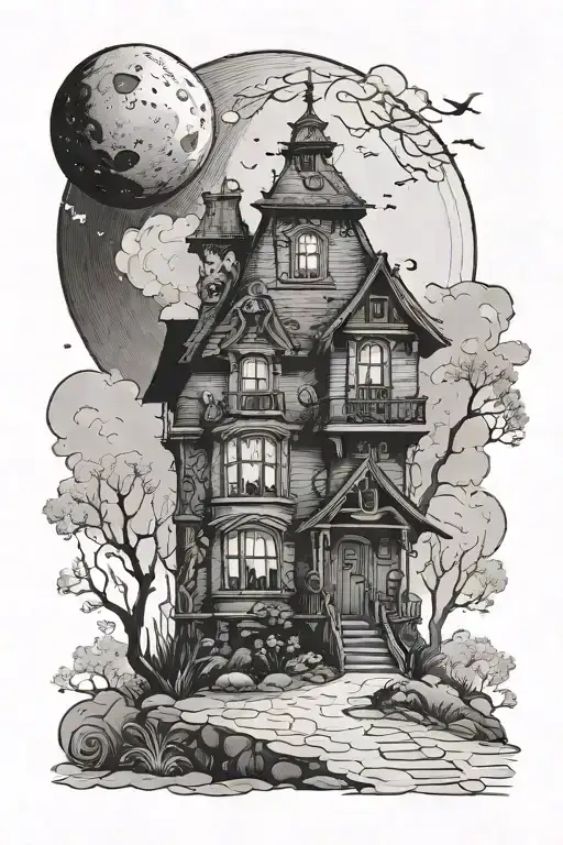 The Coraline House With The Moon Covered By The Cloudy Hands