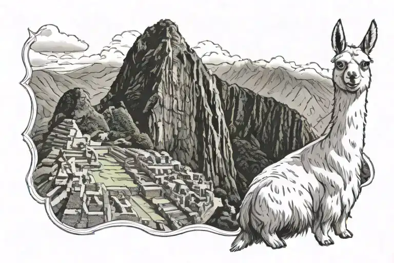Machu Picchu With Alpaca Realism Femine