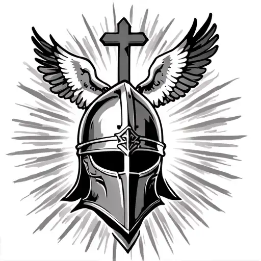 Crusader Helmet With Sun Rays And A Cross With Doves
