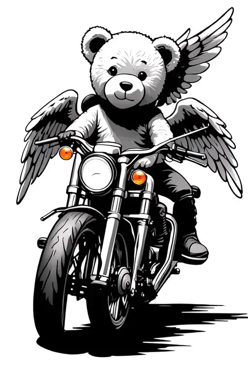 Teddy Bear With Angel Wings On A Motorcycle