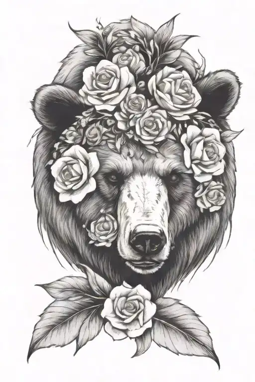Bear Head With Flowers