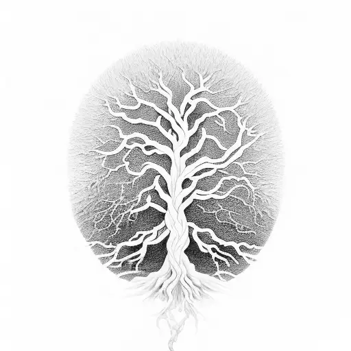 An Intricate Black-grey Design Of A Tree Made Up Of Ocean Waves