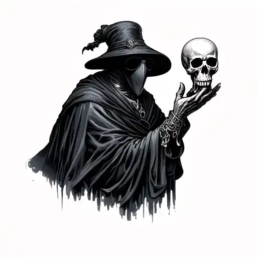 Plague Doctor With Skull In Its Hand