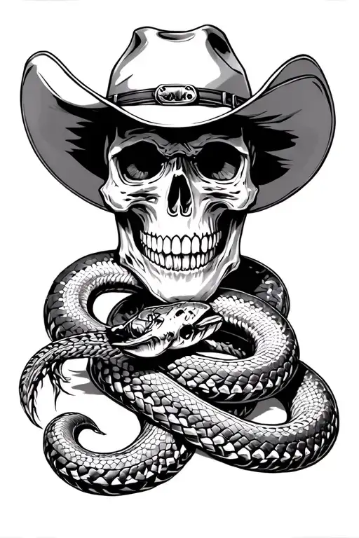 Cowboy Skull With Rattlesnake Comming Through Eyes And Wrapping Around Arm