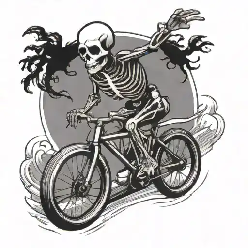 Skeleton Riding A Bicycle Holding A Bodyboard Minimalist Design