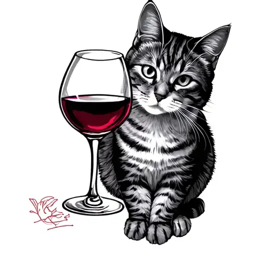 Cat With A Wine In The Simple Hand