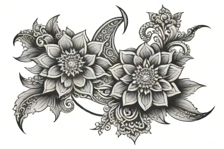Mandala Flower And Cressent Moon Merging Together Tattoo Design Idea As A Half Sleeve On Upper Arm
