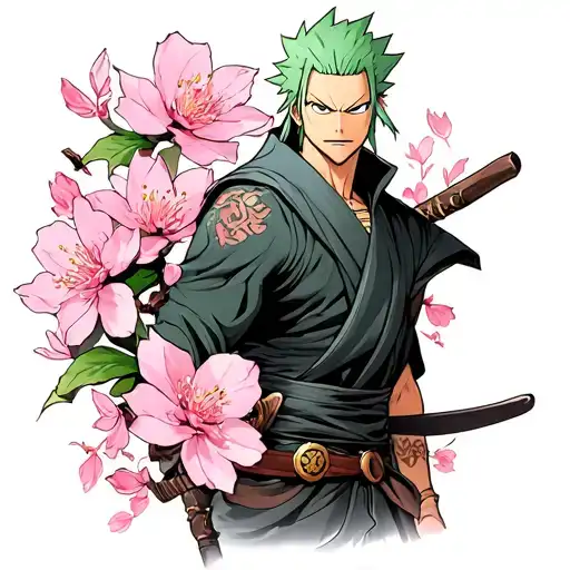 Zoro From One Piece With Pink Blossom