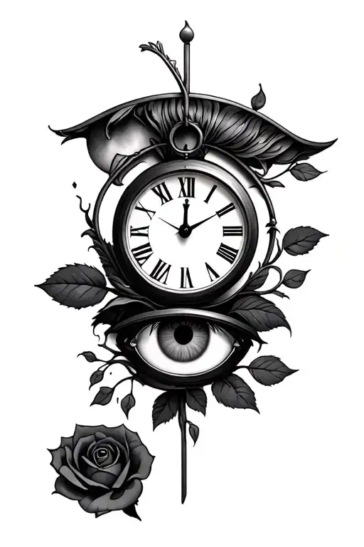 Clock With Roman Numerals Under That Put A Sharingan Eye Which Than Under That Fades Into A Rose