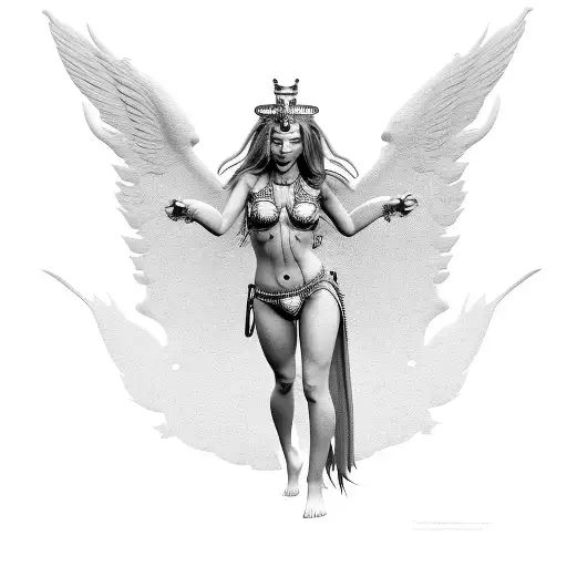 Ishtar Goddess With Wings Full Standing Bikini With Crown Simmetric Face Visible