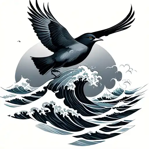 Waves And Bird Flying