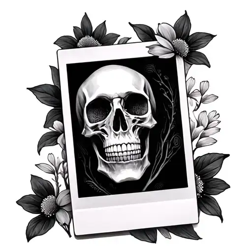Skull With Fingerprints As Flower Pedals On The Bottom In A Polaroid Picture Frame