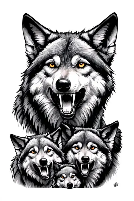 Wolf Snarling Family