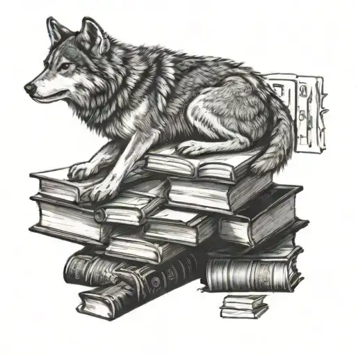 Wolf Laying On Stacks Of Books