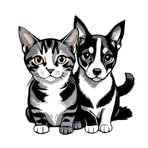 Cat Sitting With Dog Minimalist