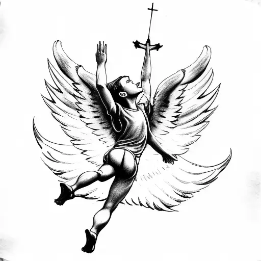 A Sketch Of A Fallen Angel Reaching For The Sky