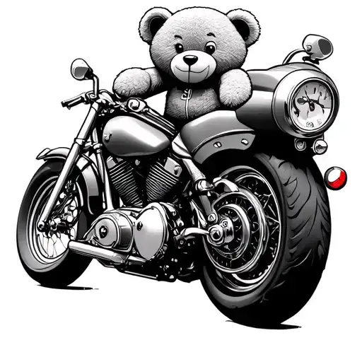 Teddy Bear On Motorcycle Engine Intertwined