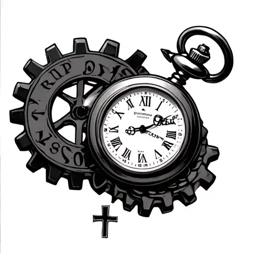 Rip Son Pocket Watch Surrounded By Gears With Cross